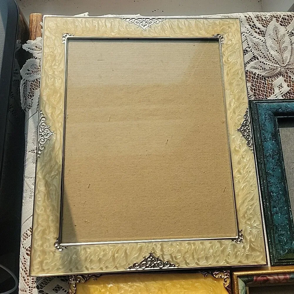 Vtg Lot of 4 Picture Frames Floral Enamel 80s style Chic Cottage Romantic Shabby